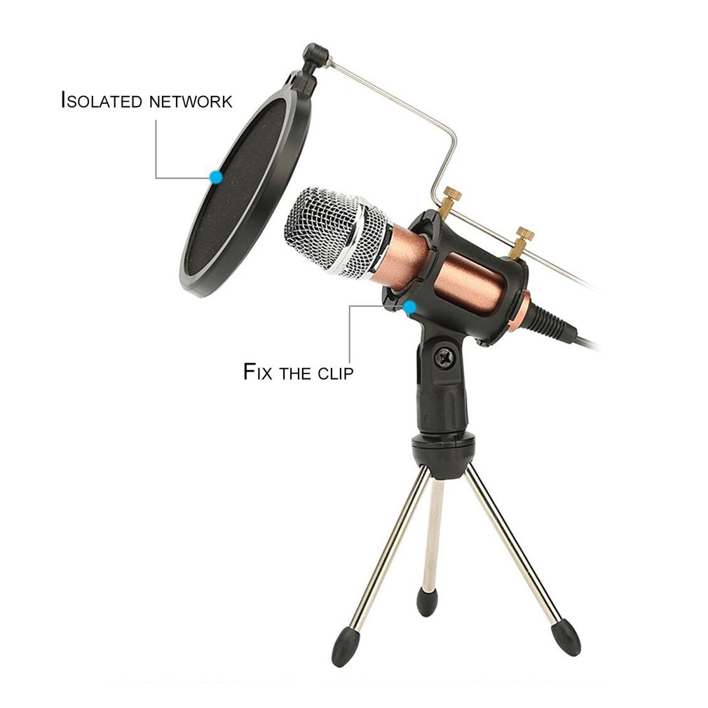 Microphone Tripod Stand Foldable Desktop Mic Bracket with Clip and Pop Filter