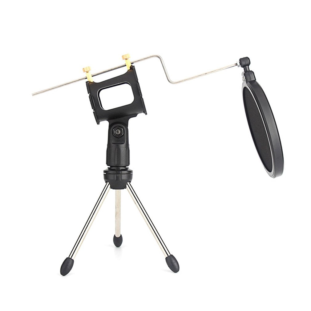 Microphone Tripod Stand Foldable Desktop Mic Bracket with Clip and Pop Filter