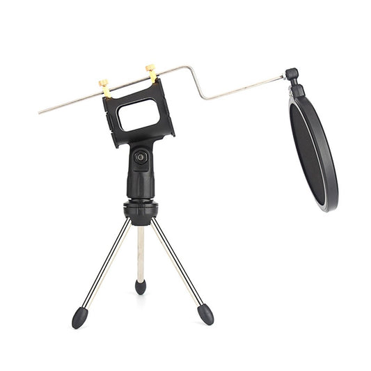 Microphone Tripod Stand Foldable Desktop Mic Bracket with Clip and Pop Filter