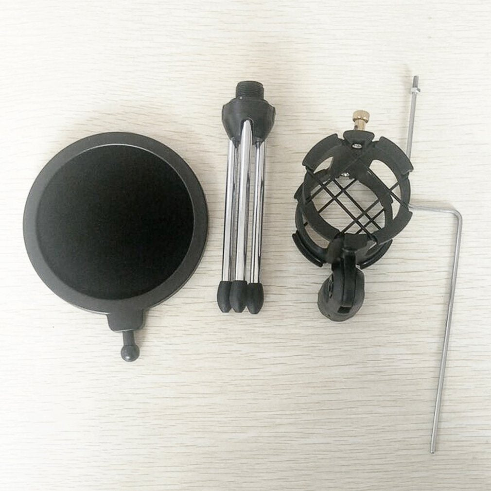 Microphone Tripod Stand Foldable Desktop Mic Bracket with Clip and Pop Filter