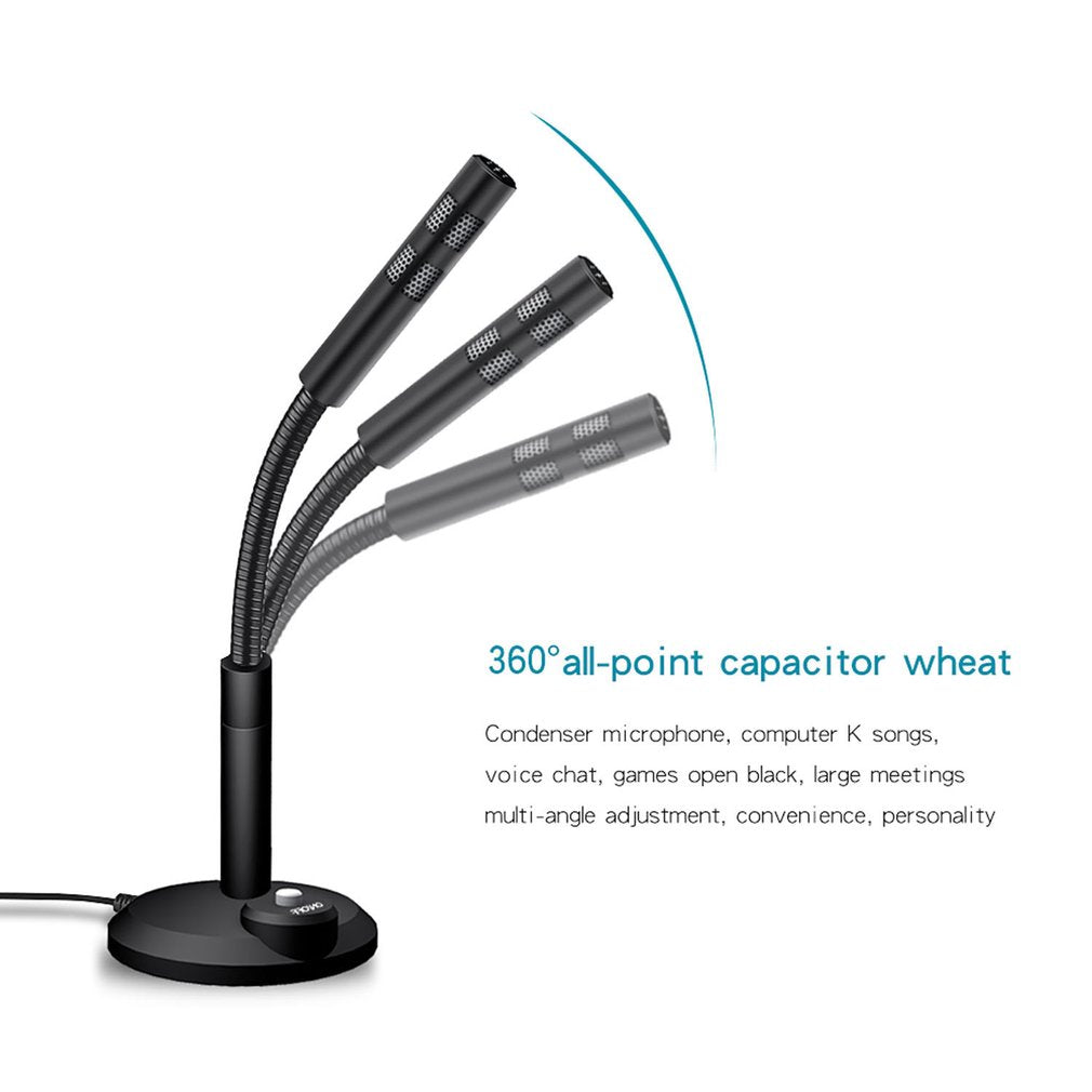 F11 360 Degree Omnidirectional Wired Computer Microphone with Button Switch - Black