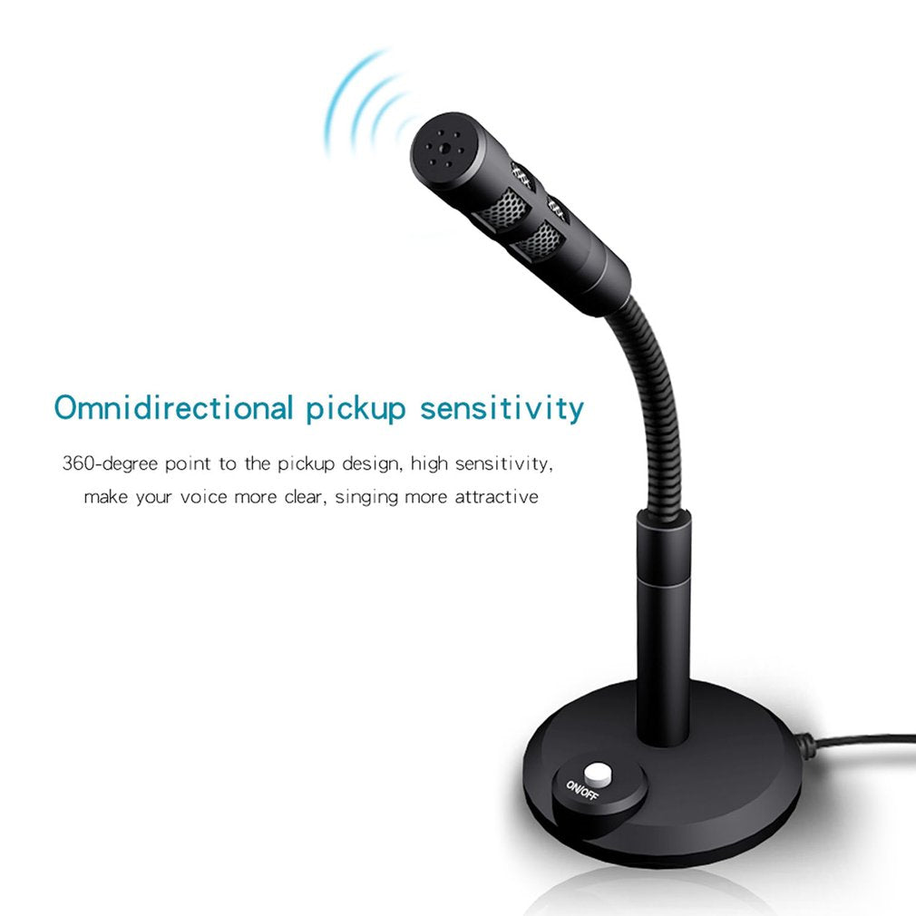 F11 360 Degree Omnidirectional Wired Computer Microphone with Button Switch - Black