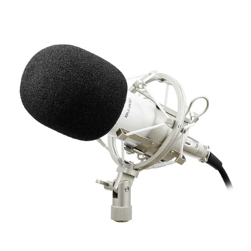 BM-800 Audio Vocal Studio Condenser Microphone Set 3.5MM Wired Computer Microphone with Stand - White / Silver