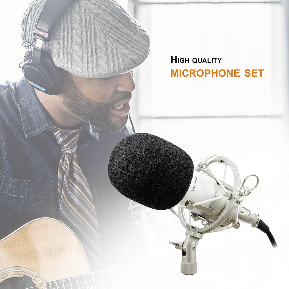 BM-800 Audio Vocal Studio Condenser Microphone Set 3.5MM Wired Computer Microphone with Stand - White / Silver