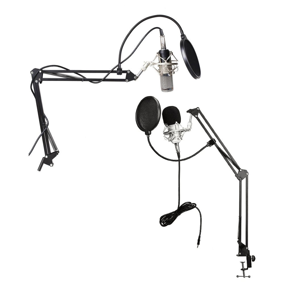 BM-800 Karaoke KTV Singing Wired Audio Vocal Studio Condenser Computer Microphone + Stand Set - Black / Silver