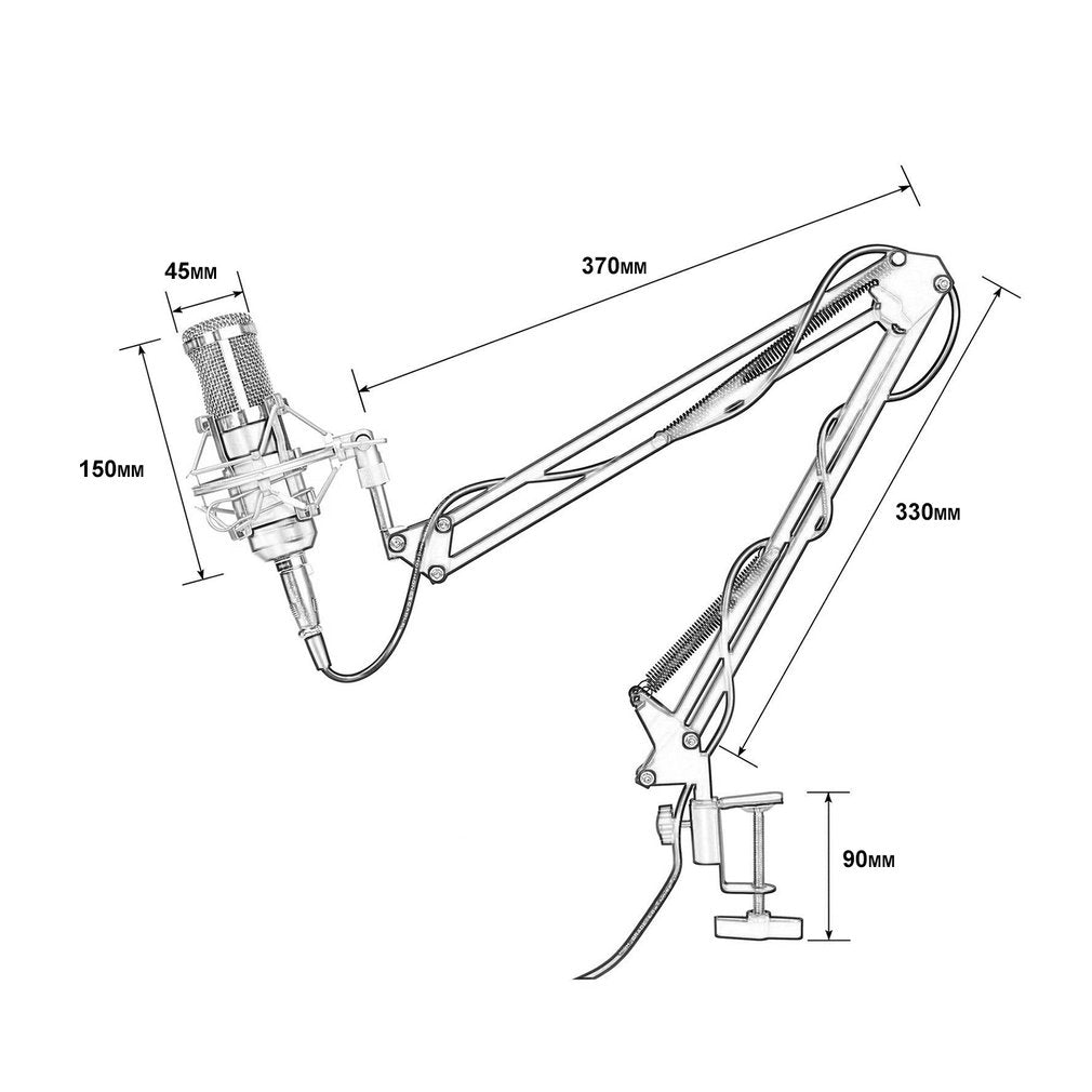 BM-800 Karaoke KTV Singing Wired Audio Vocal Studio Condenser Computer Microphone + Stand Set - Black / Silver