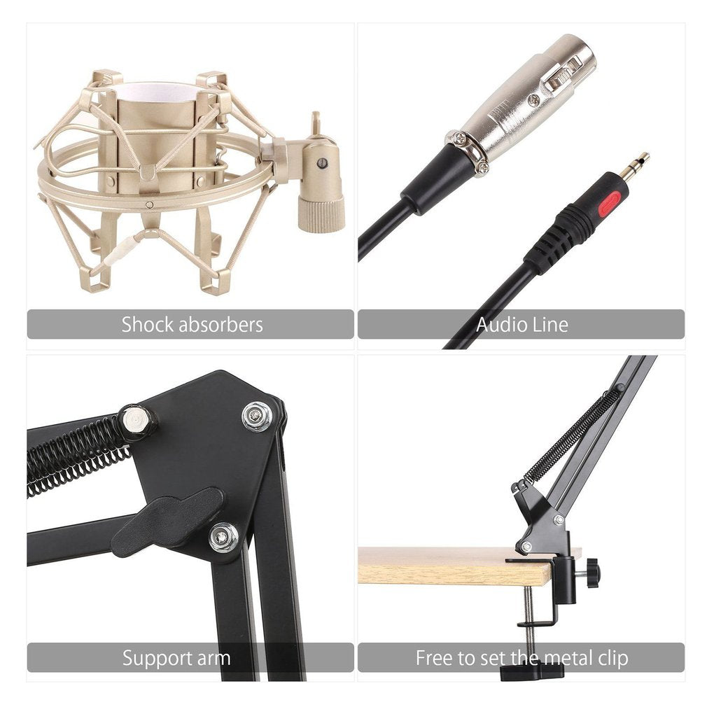 BM-800 Karaoke KTV Singing Wired Audio Vocal Studio Condenser Computer Microphone + Stand Set - Black / Silver