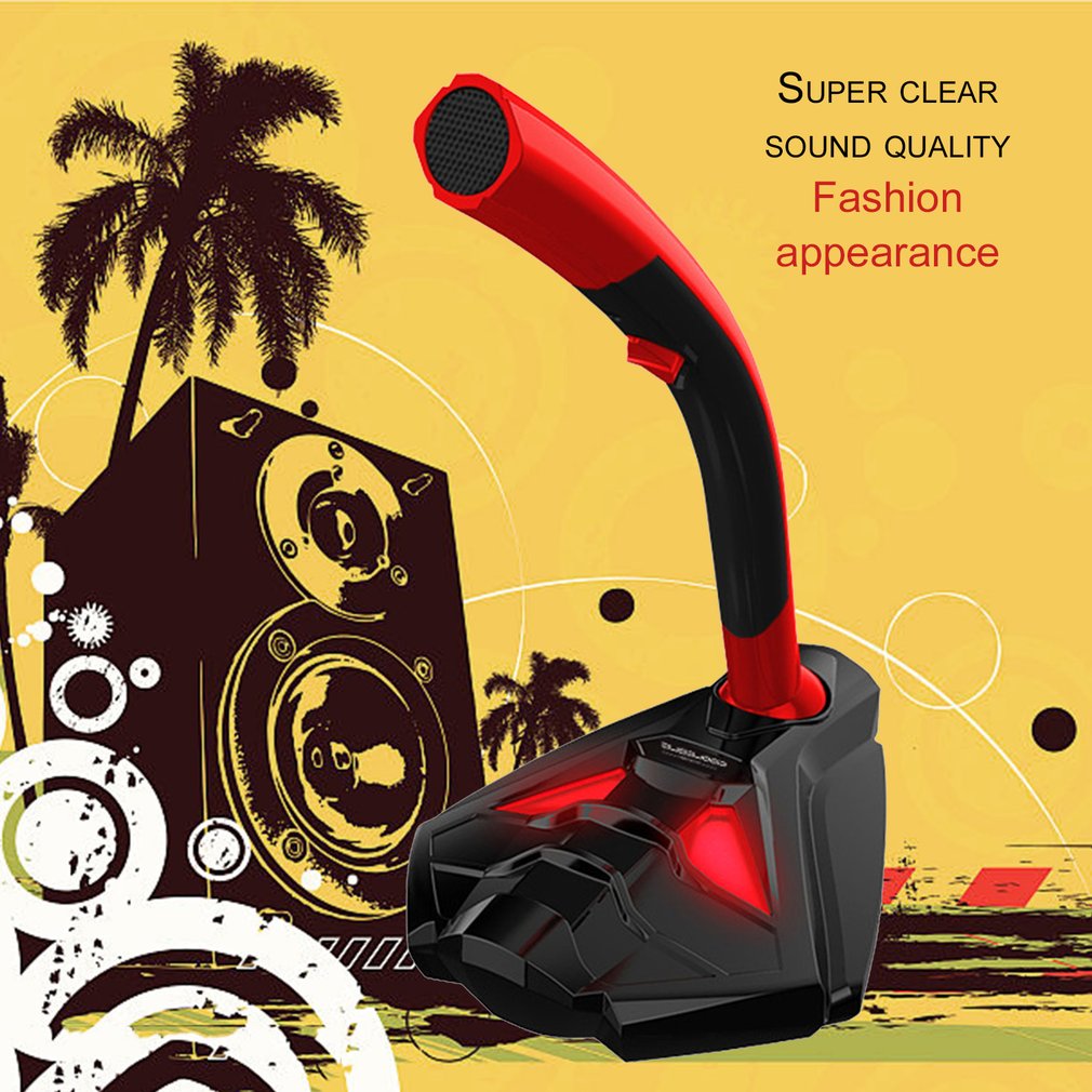 Desktop USB Gaming Computer Multimedia Microphone with Stand for Laptop, PC - Black / Red