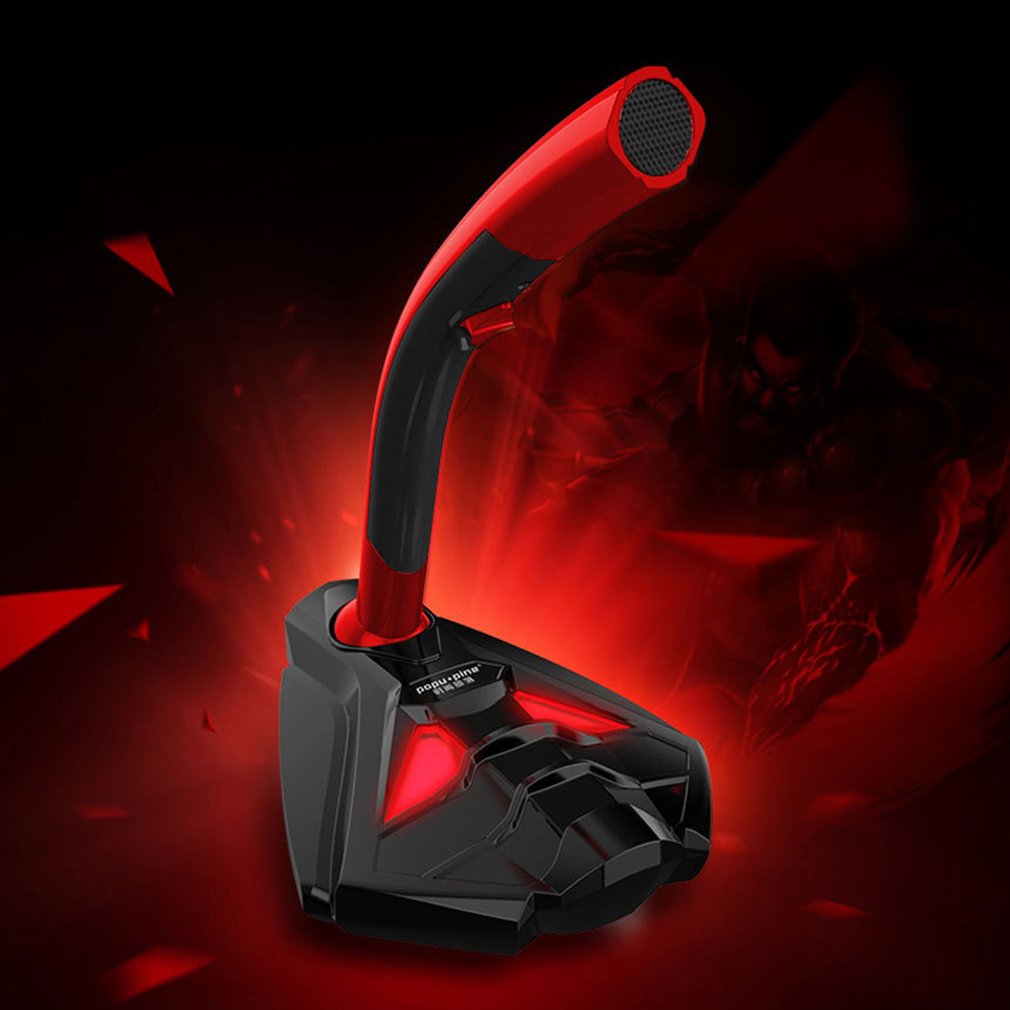 Desktop USB Gaming Computer Multimedia Microphone with Stand for Laptop, PC - Black / Red