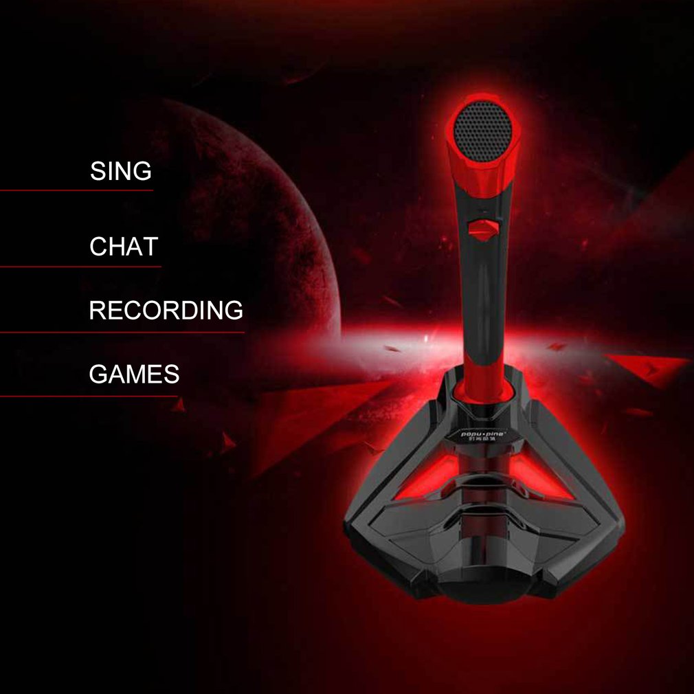 Desktop USB Gaming Computer Multimedia Microphone with Stand for Laptop, PC - Black / Red