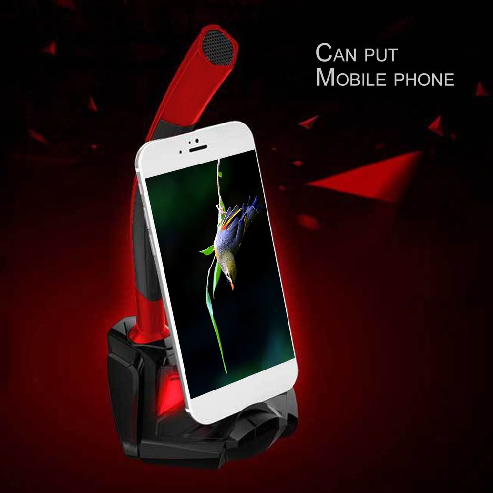 Desktop USB Gaming Computer Multimedia Microphone with Stand for Laptop, PC - Black / Red