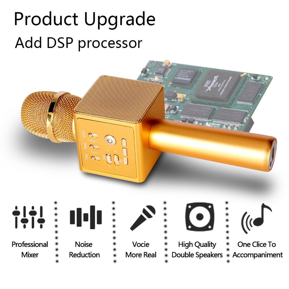 I6 Wireless Bluetooth Karaoke Handheld Microphone for Home KTV/Phone/PC - Gold