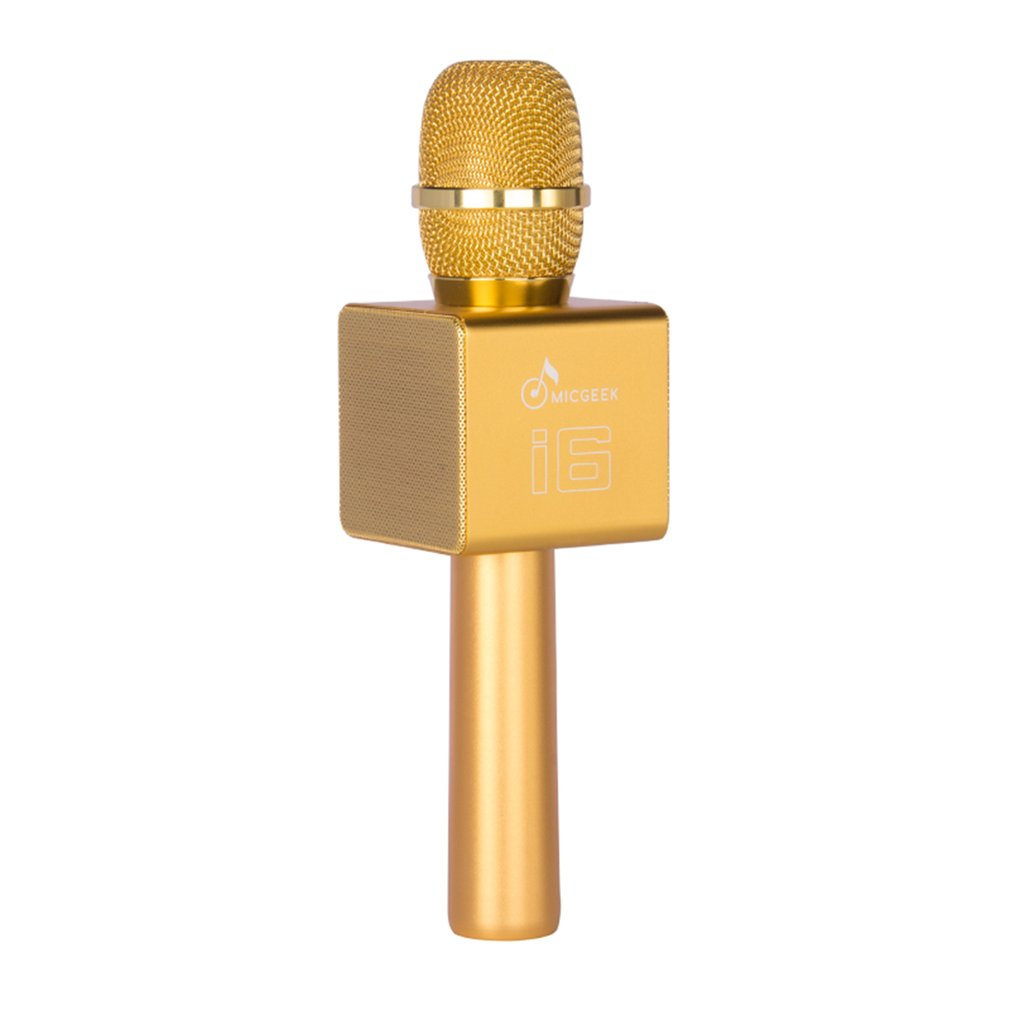 I6 Wireless Bluetooth Karaoke Handheld Microphone for Home KTV/Phone/PC - Gold