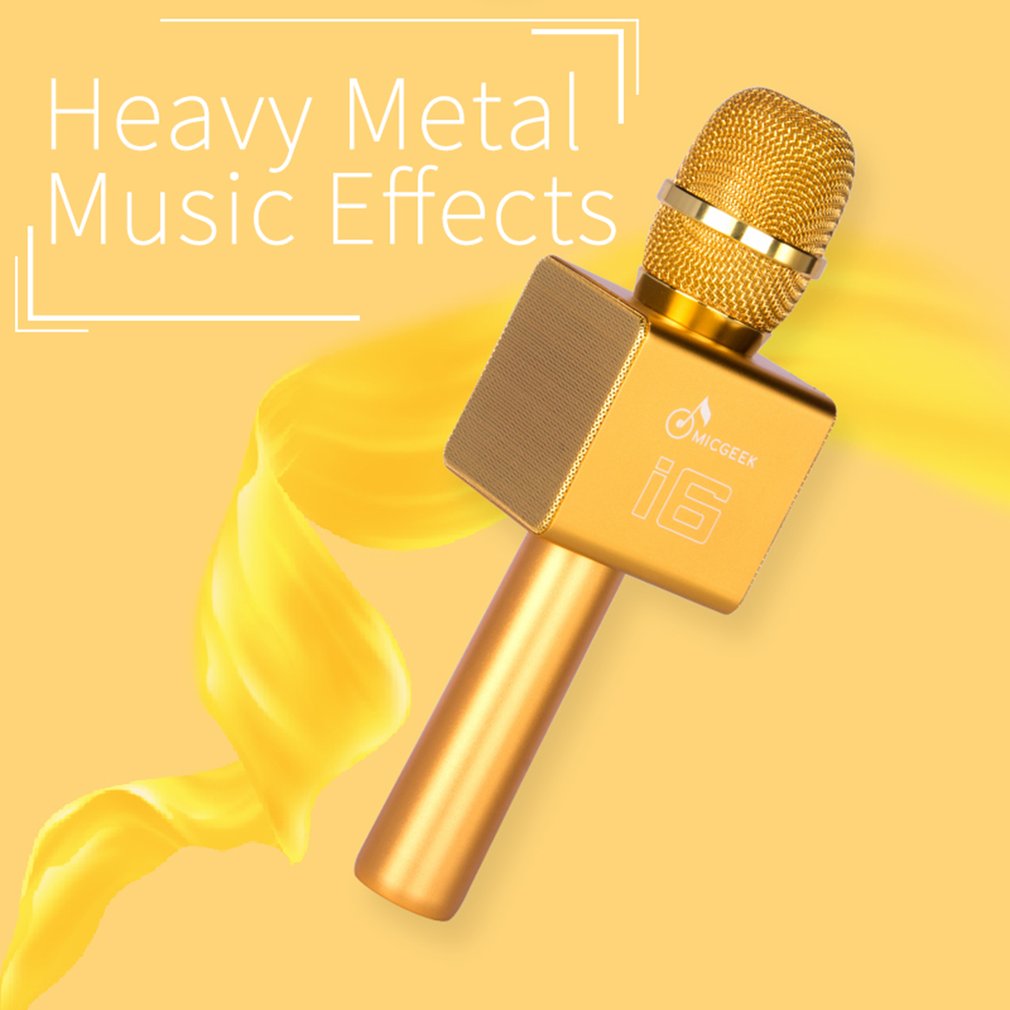 I6 Wireless Bluetooth Karaoke Handheld Microphone for Home KTV/Phone/PC - Gold
