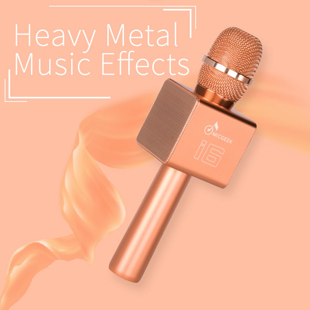 I6 Wireless Bluetooth Karaoke Microphone Handheld Portable Mic for Home KTV/Phone/PC - Pink