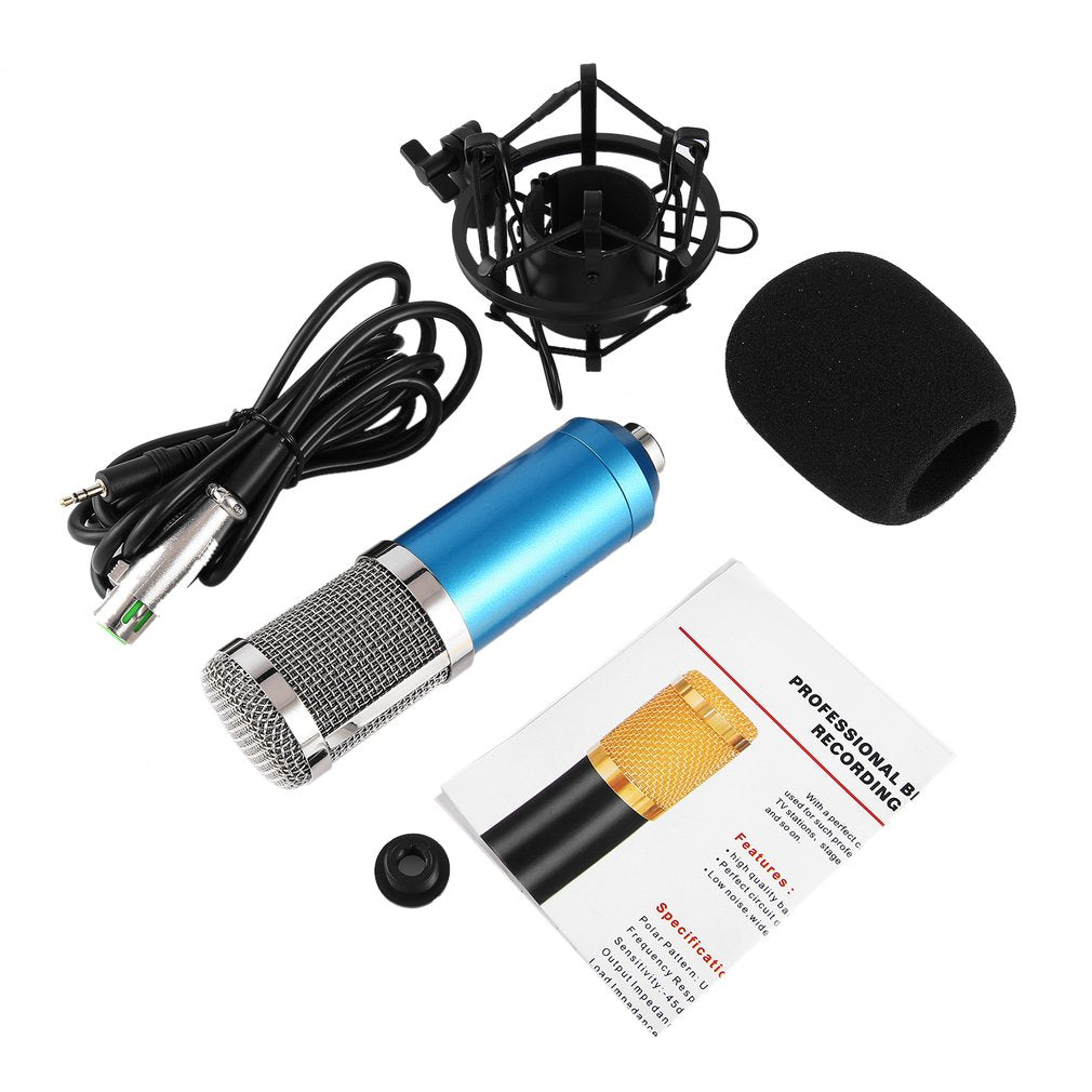 BM-800 Professional Studio Recording Broadcasting Condenser Microphone with Shockproof Mount - Blue / Silver