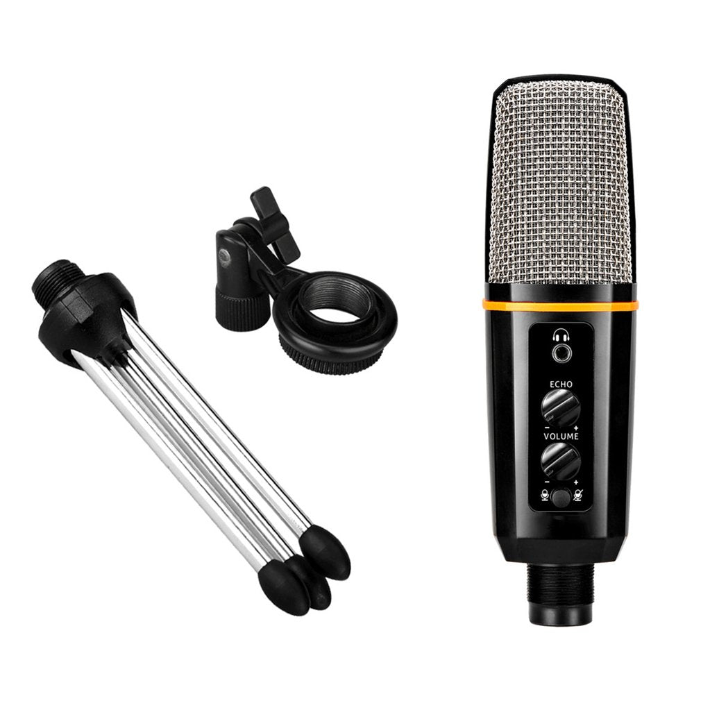 AK-6 USB Podcast Microphone Headphone Monitoring Vocal Condenser Mic with Tripod for PC