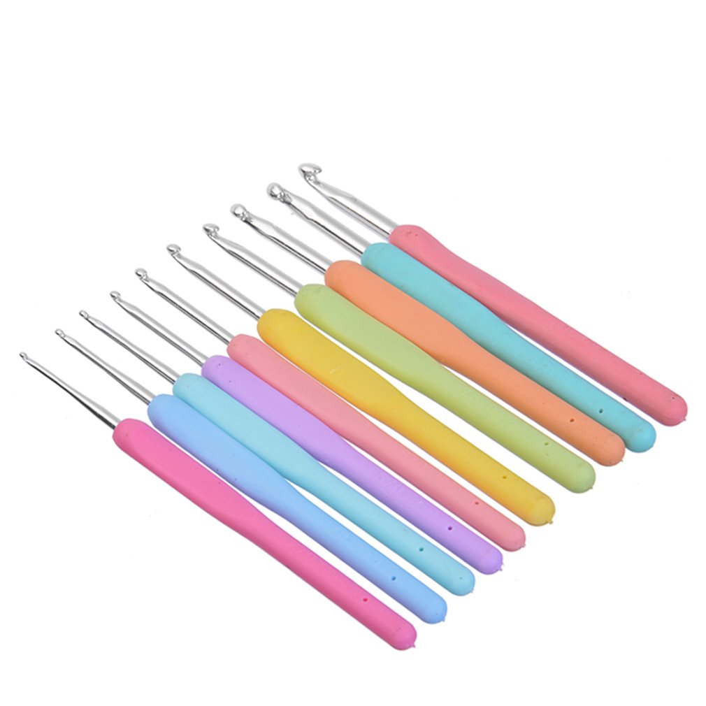 10Pcs Colorful TPR Soft Handle Aluminum Crochet Hooks Knitting Needles Set