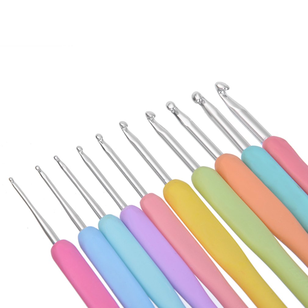 10Pcs Colorful TPR Soft Handle Aluminum Crochet Hooks Knitting Needles Set