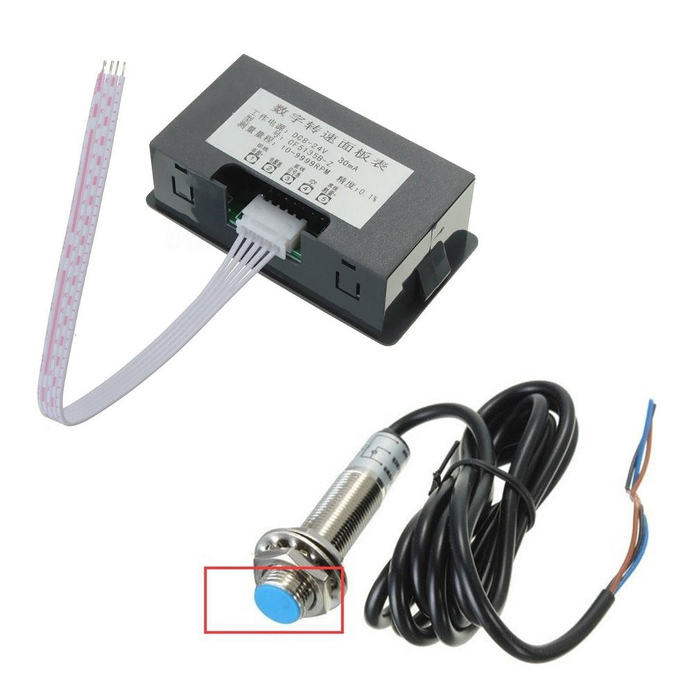 4 Digital LED Tachometer RPM Speed Meter + Hall Proximity Switch Sensor Set - Blue LED Color