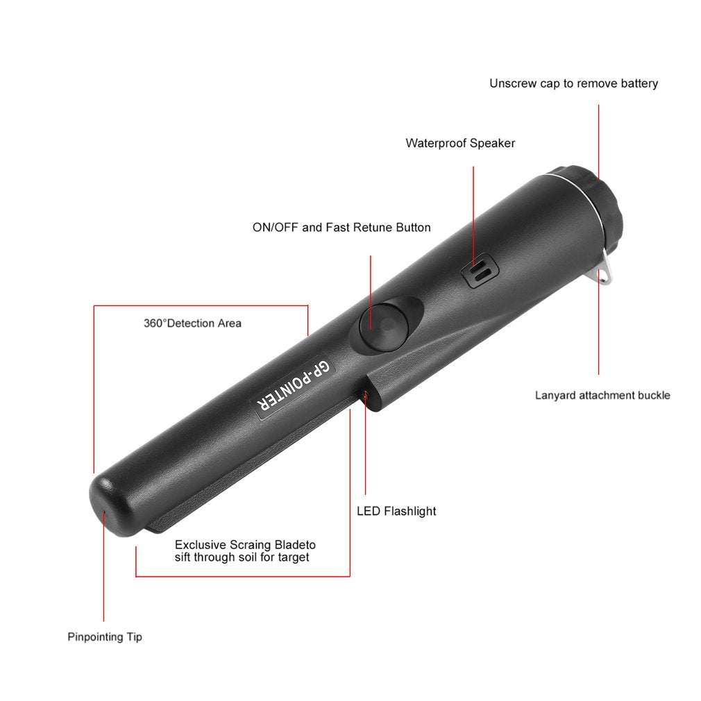 GP-POINTER Pinpointer Probe Metal Detector 360 Degree Side Detection - Black