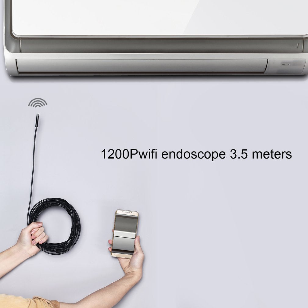 3.5m 1200P HD WiFi Inspection Camera Endoscope Waterproof 8mm 8 LED Lens Tube - Soft Wire