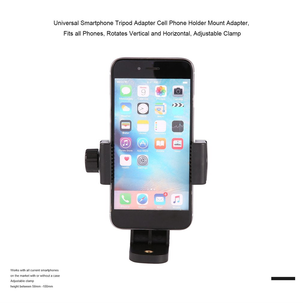 Universal Tripod Mount Clip Bracket Holder for iPhone Samsung Xiaomi Huawei Etc, Clamp Width: 58mm-100mm