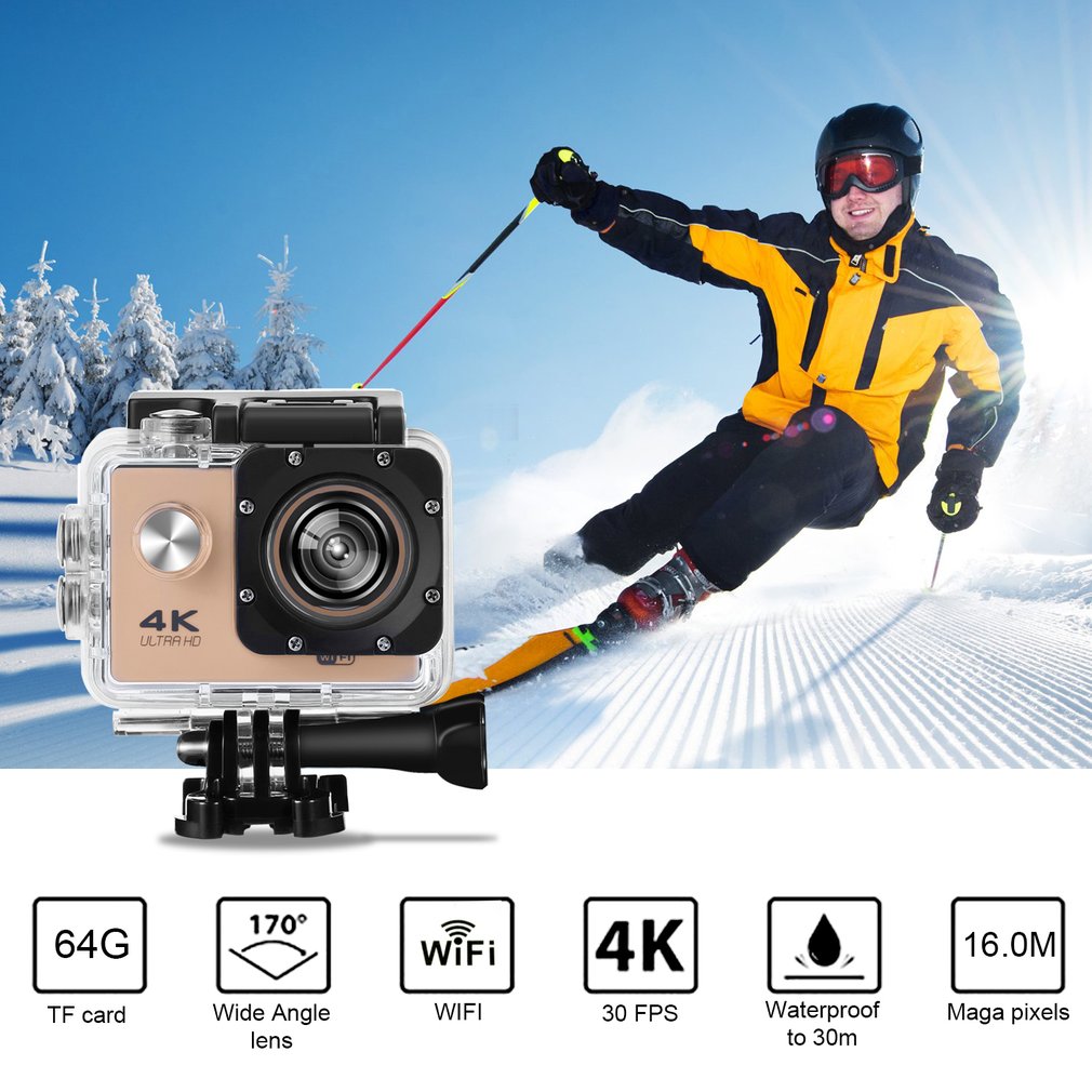 SJ60 2.0-inch LCD 1080P Sports Camera Waterproof 4K Wifi HD Camcorder - Gold
