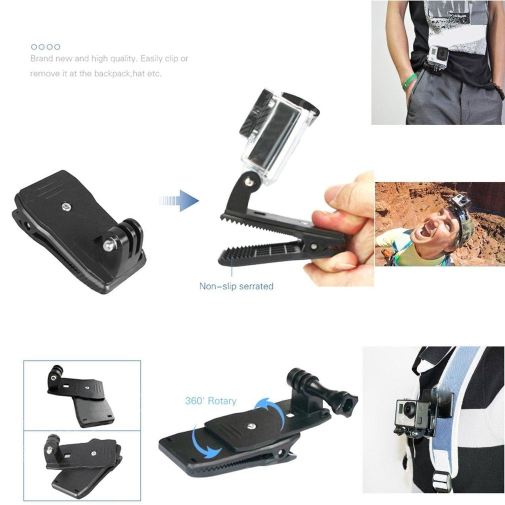 Sports Action Camera Accessories Set With 360° Rotation Clip Handle Grip