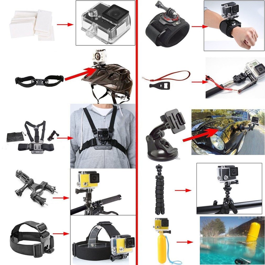 Sports Action Camera Accessories Set With 360° Rotation Clip Handle Grip
