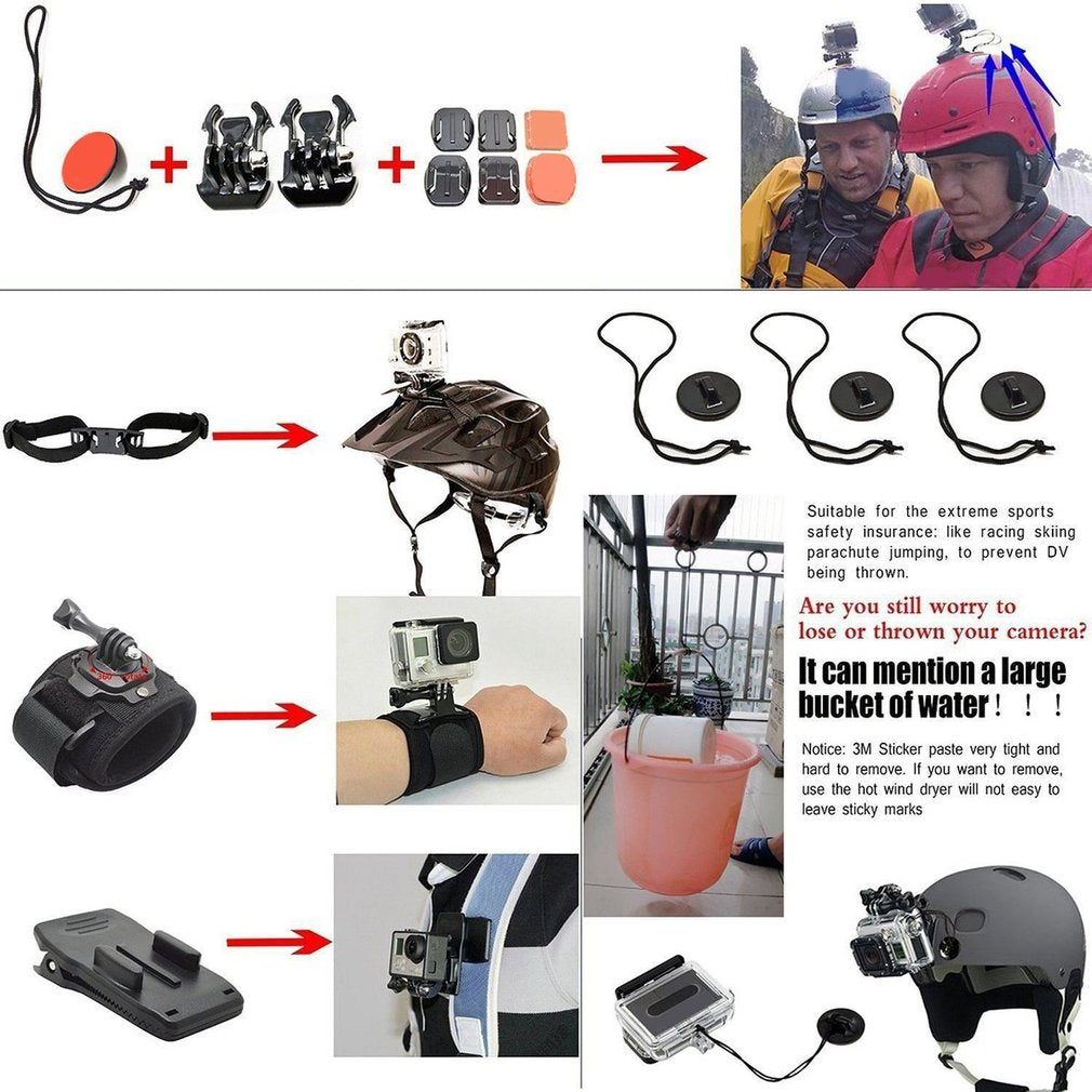 Sports Action Camera Accessories Set With 360° Rotation Clip Handle Grip