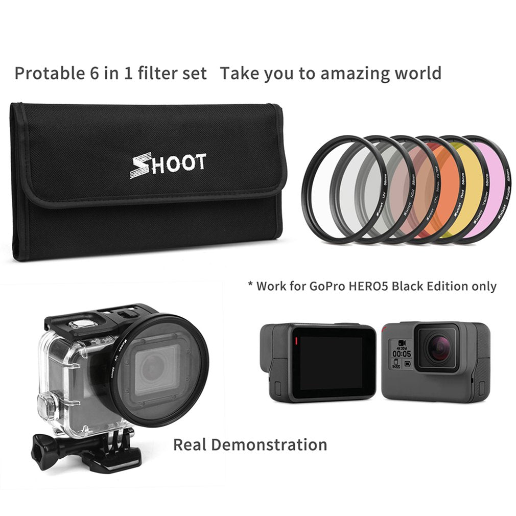 6 in 1 Sport Camera Filter Set Diving UV Yellow Red Filter for Gopro Hero 6/5