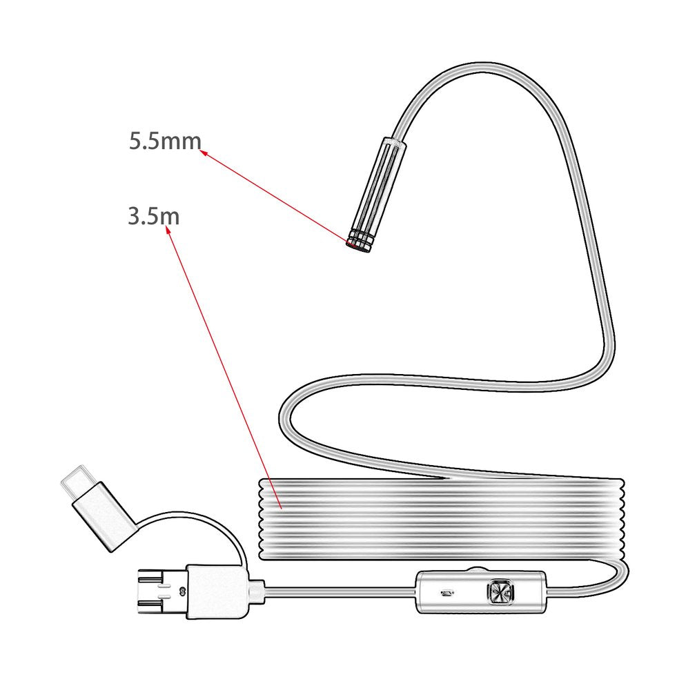 102 Android 5.5mm Micro USB + Type-C + USB 3-in-1 Waterproof Computer Endoscope - Cable Length: 3.5m