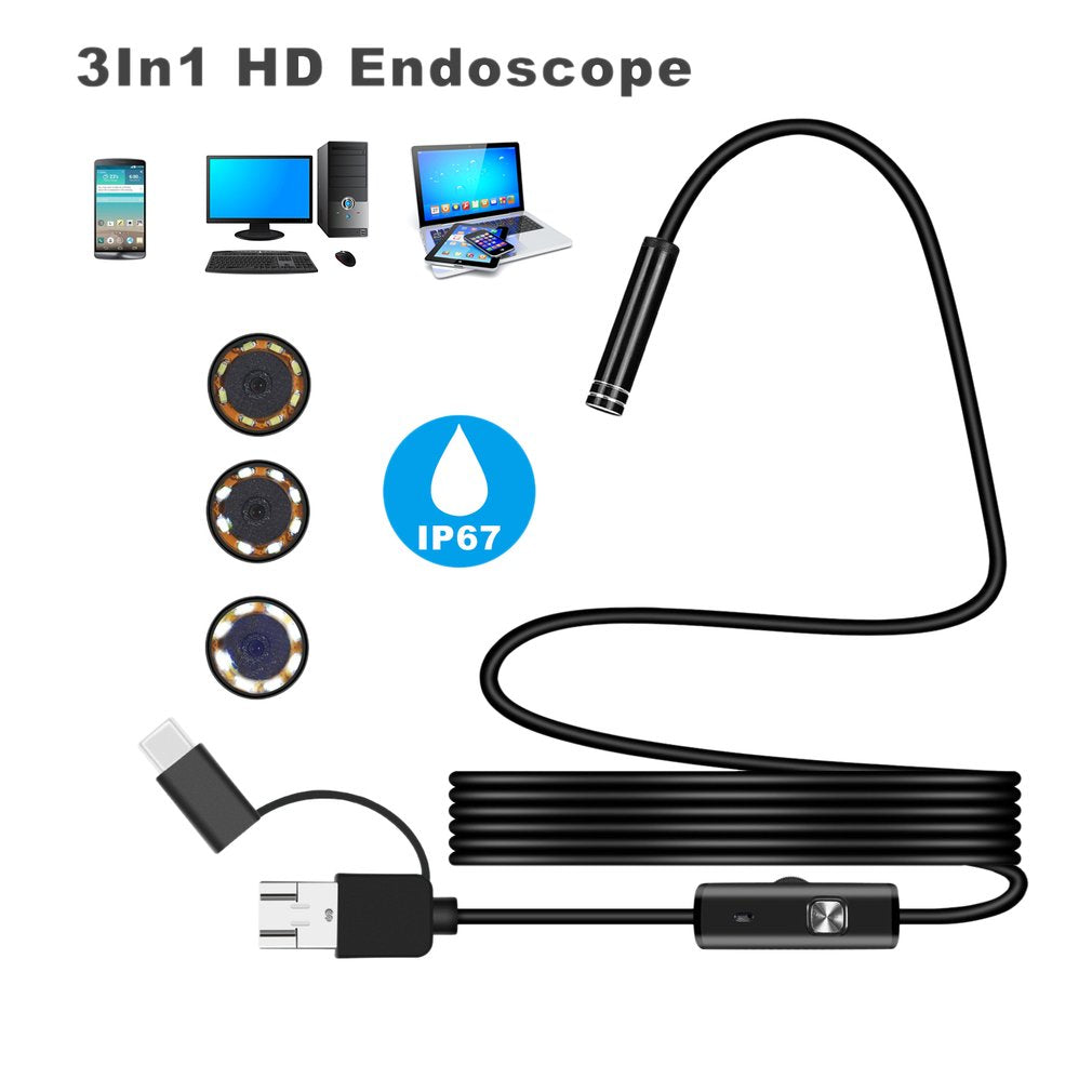 102 3 in 1 Micro USB Type-C USB HD Endoscope 5.5mm Waterproof Computer Endoscope - Cable Length: 2m
