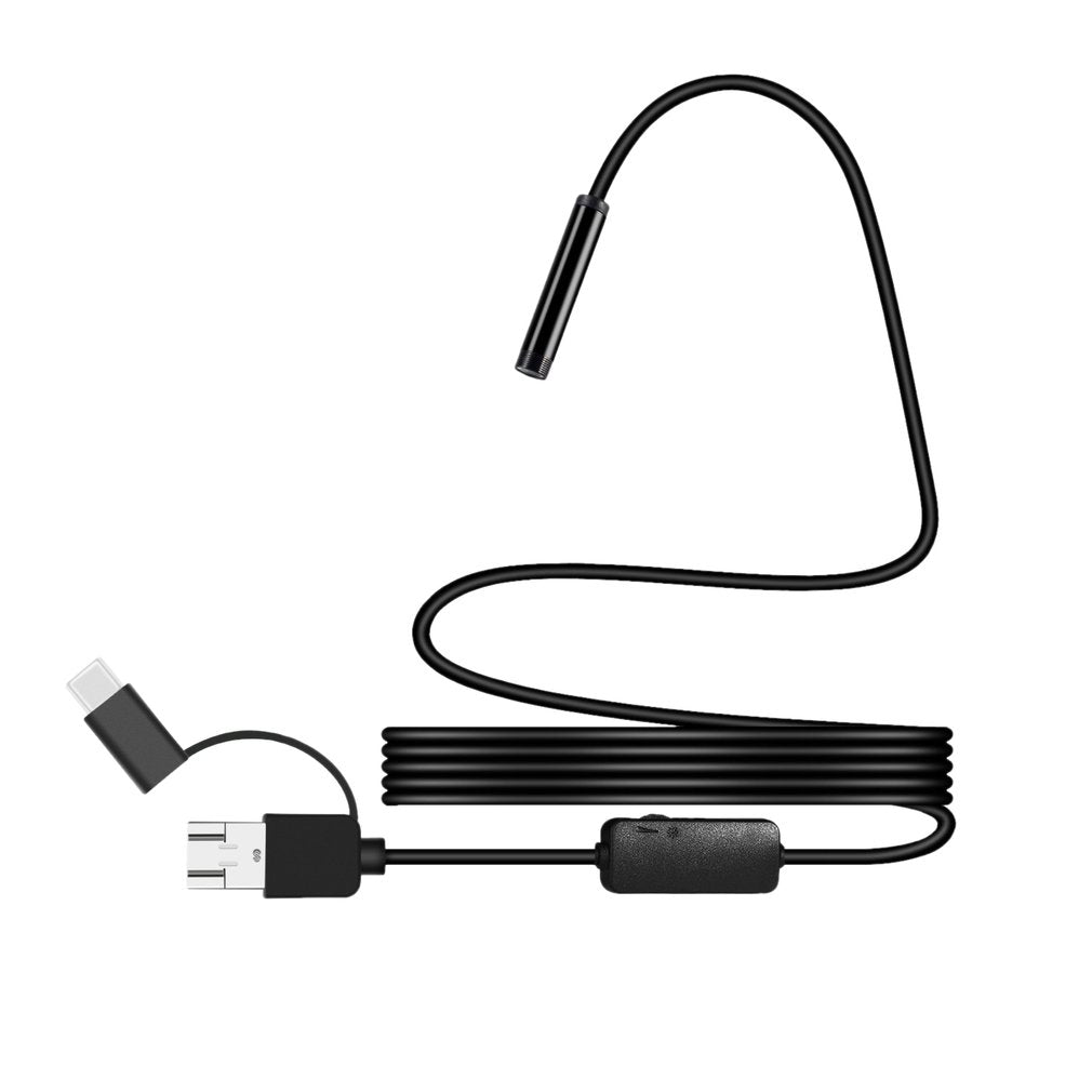 8MM Micro USB/Type-C/USB 3-in-1 HD Endoscope Waterproof Borescope Tube Camera with 8 White LED Lights - 2m Hard Wire