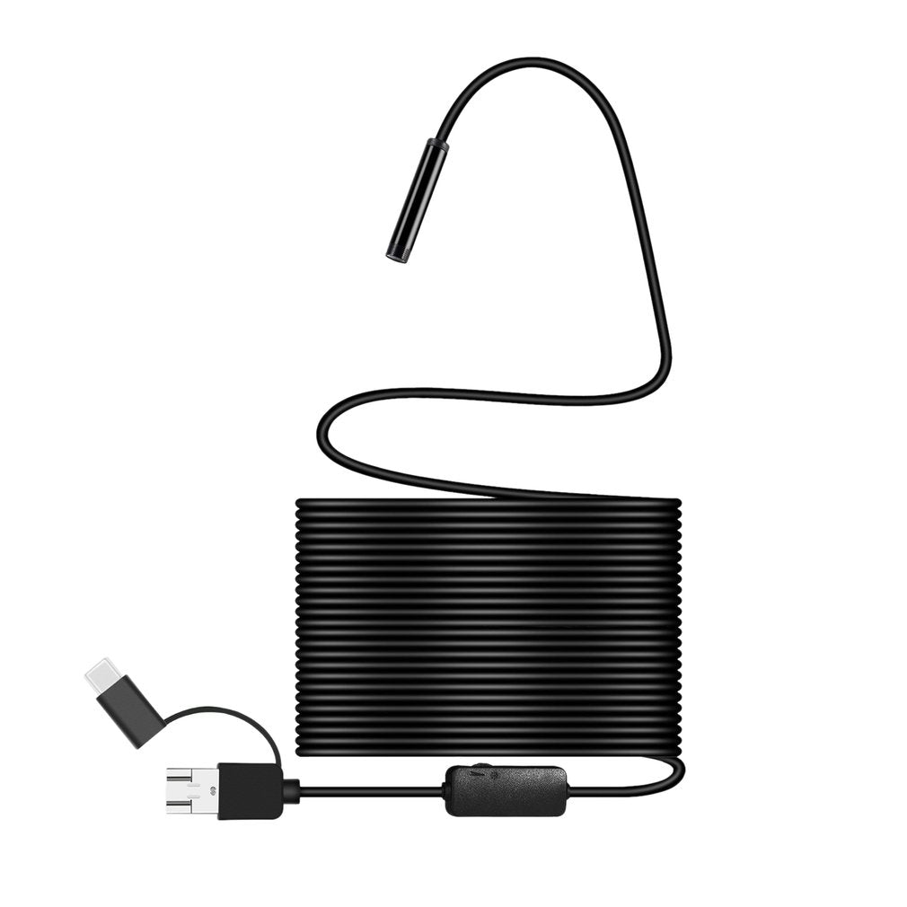 8MM Micro USB/Type-C/USB 3-in-1 HD Endoscope Waterproof Borescope Tube Camera with 8 White LED Lights - 10m Hard Wire