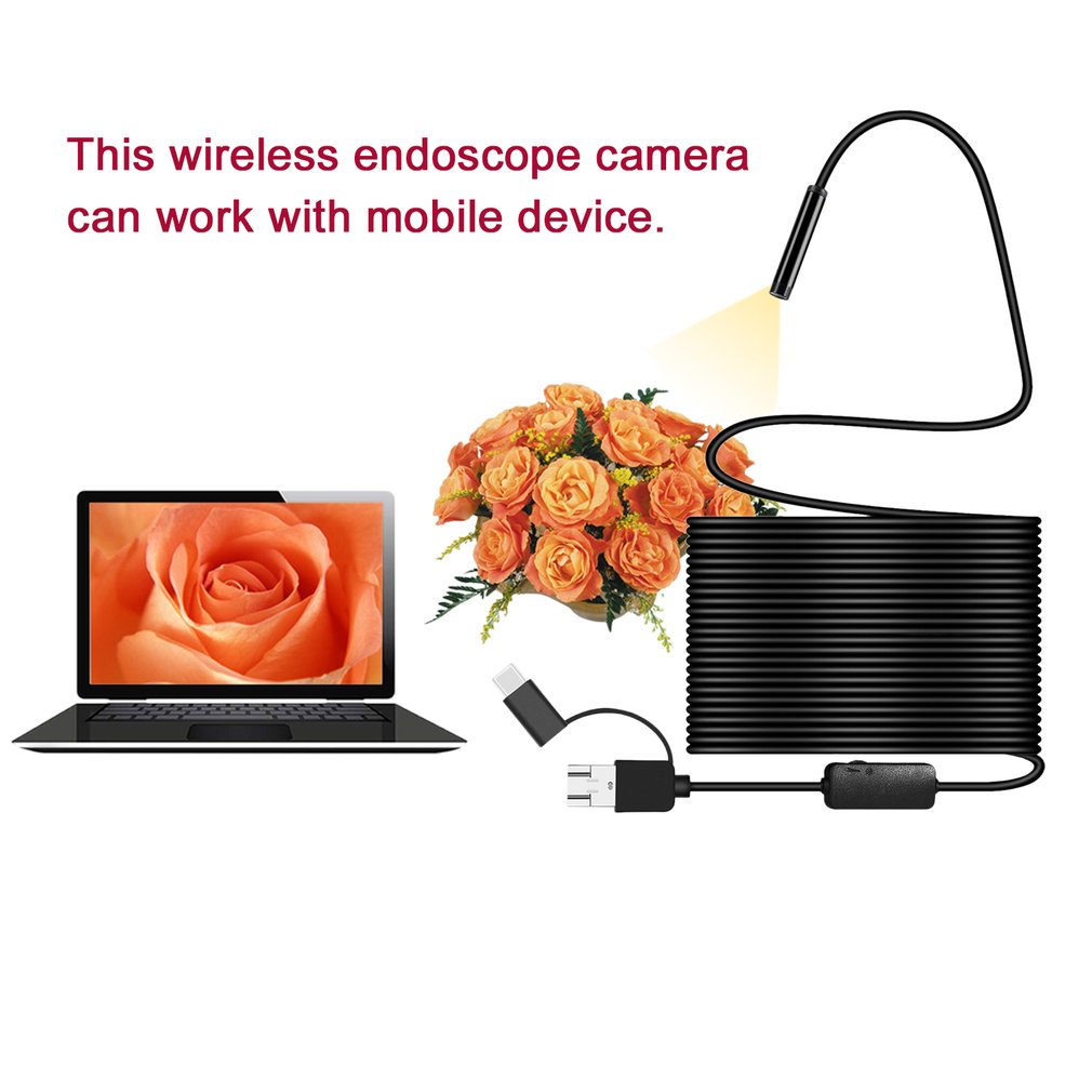 8MM Micro USB/Type-C/USB 3-in-1 HD Endoscope Waterproof Borescope Tube Camera with 8 White LED Lights - 10m Flexible Wire