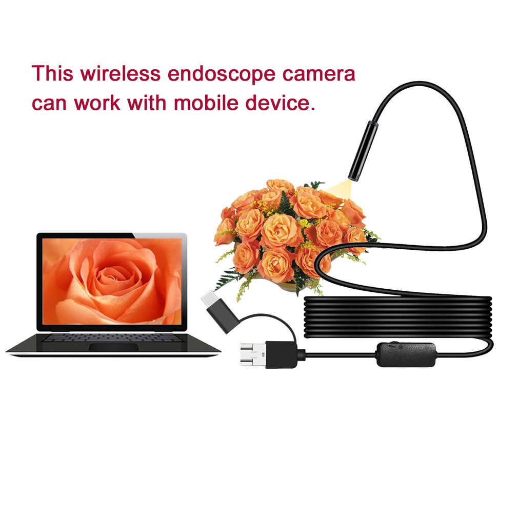 8MM Micro USB/Type-C/USB 3-in-1 HD Endoscope Waterproof Borescope Tube Camera with 8 White LED Lights - 3.5m Flexible Wire