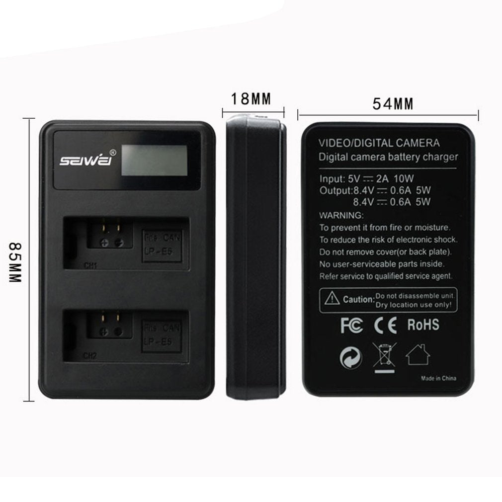 2PCS LP-E5 1600mAh Battery + LCD USB Dual Slot Charger Kit for Canon Digital Camera