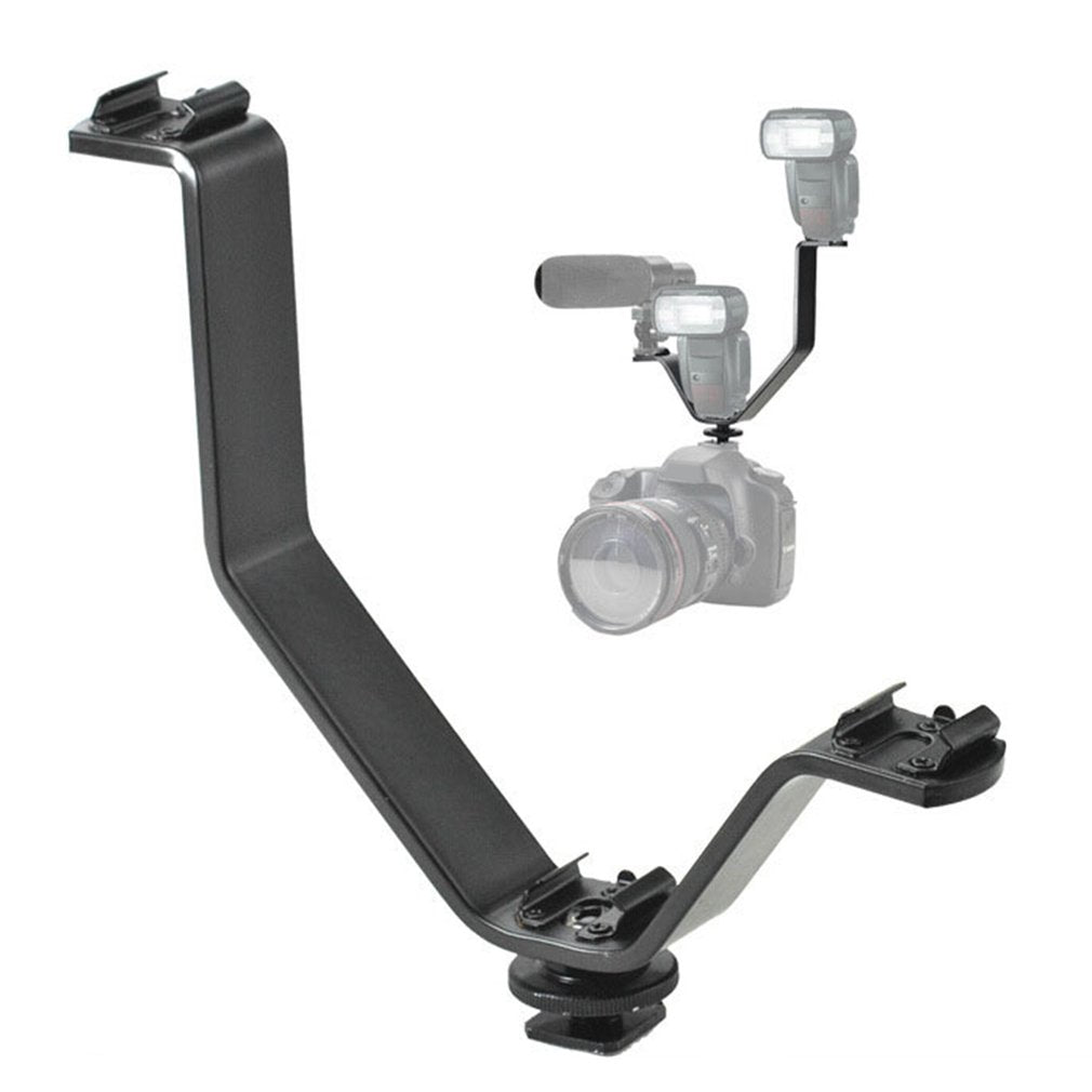 Multifunction Camera Triple Mount Hot Shoe V-shape Mount Bracket Triple for Monitors Microphones