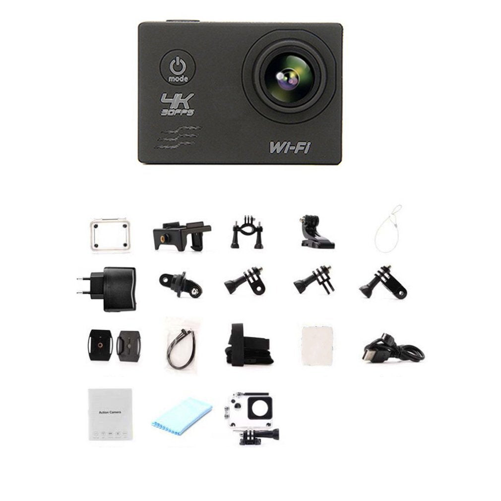 F60 Wifi Action Camera 16MP 170 Degree Wide Angel Sports DV Waterproof Camera - Black / EU Plug