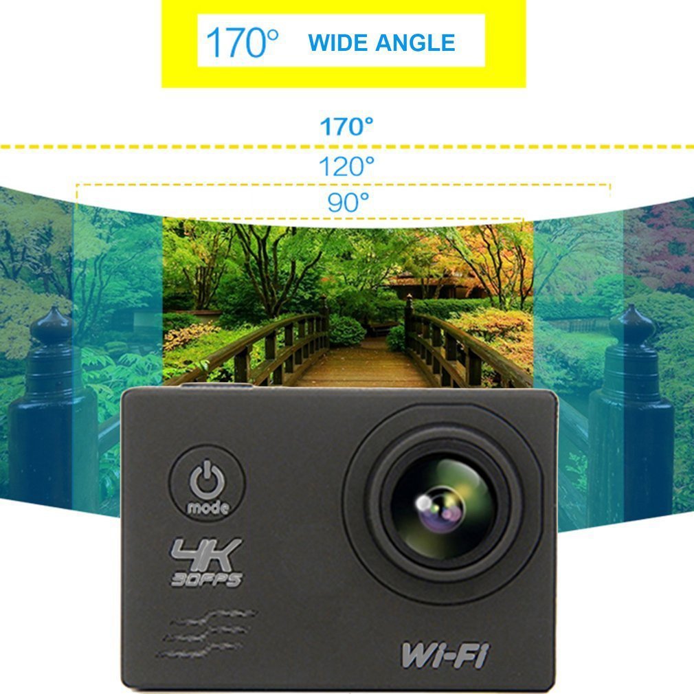 F60 Wifi Action Camera 16MP 170 Degree Wide Angel Sports DV Waterproof Camera - Black / EU Plug