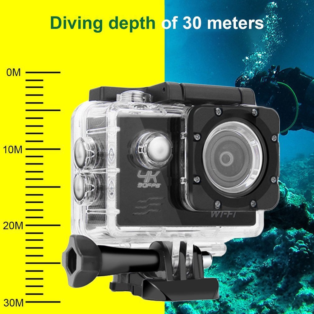 F60 Wifi Action Camera 16MP 170 Degree Wide Angel Sports DV Waterproof Camera - Black / EU Plug