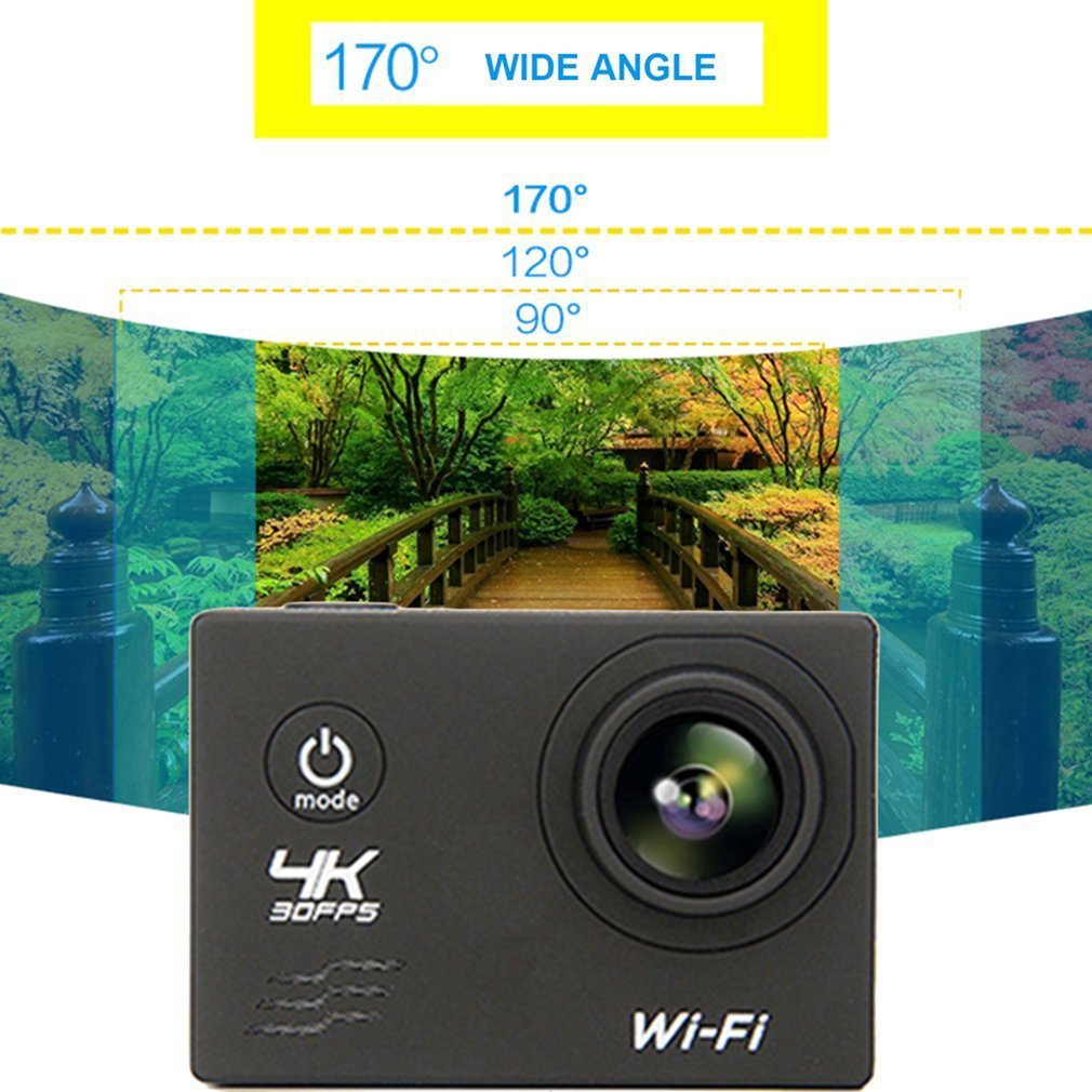 F60 170 Degree Wide Angel 4K Wifi Action Camera 16MP Sports DV Waterproof Camera - Black / US Plug