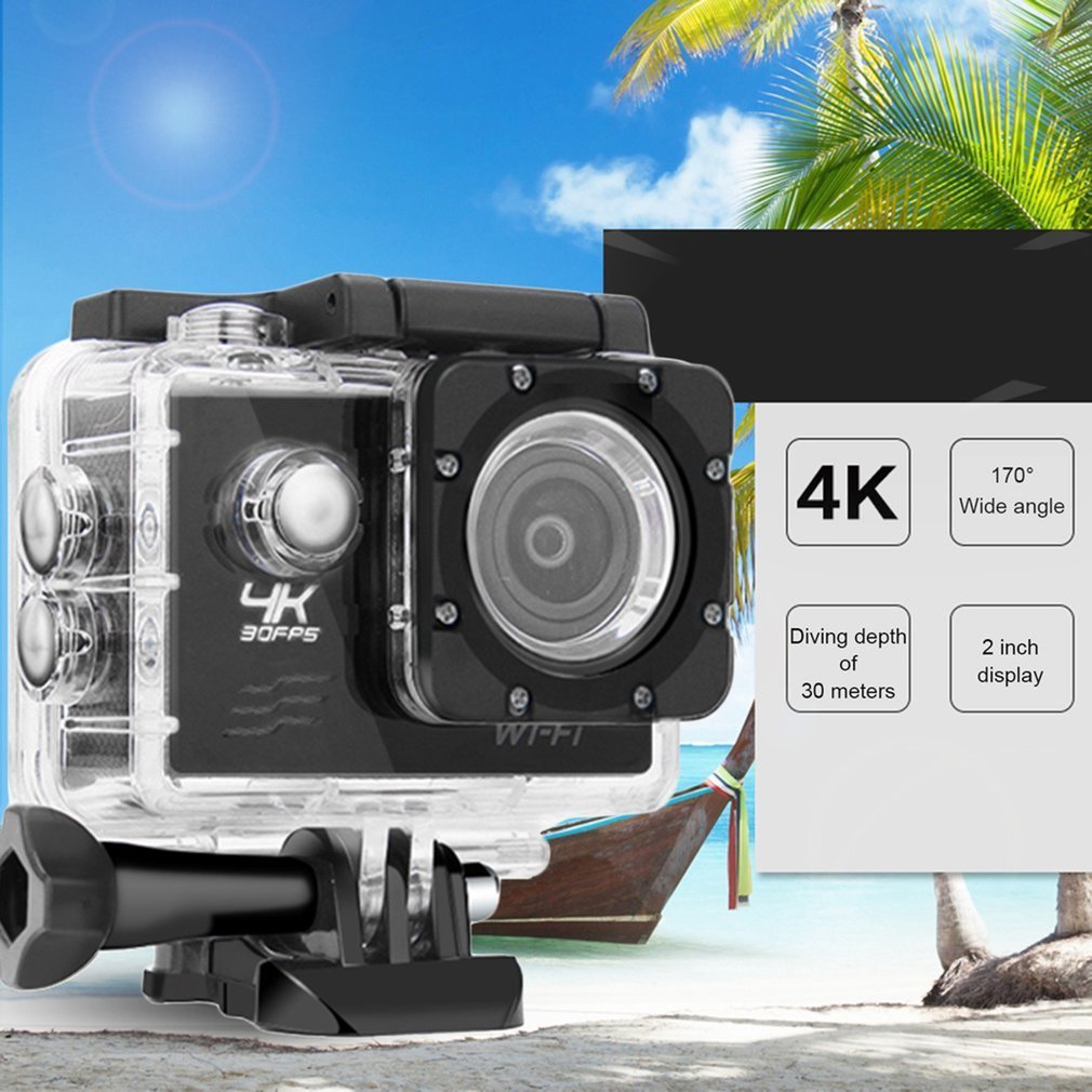 F60 170 Degree Wide Angel 4K Wifi Action Camera 16MP Sports DV Waterproof Camera - Black / US Plug