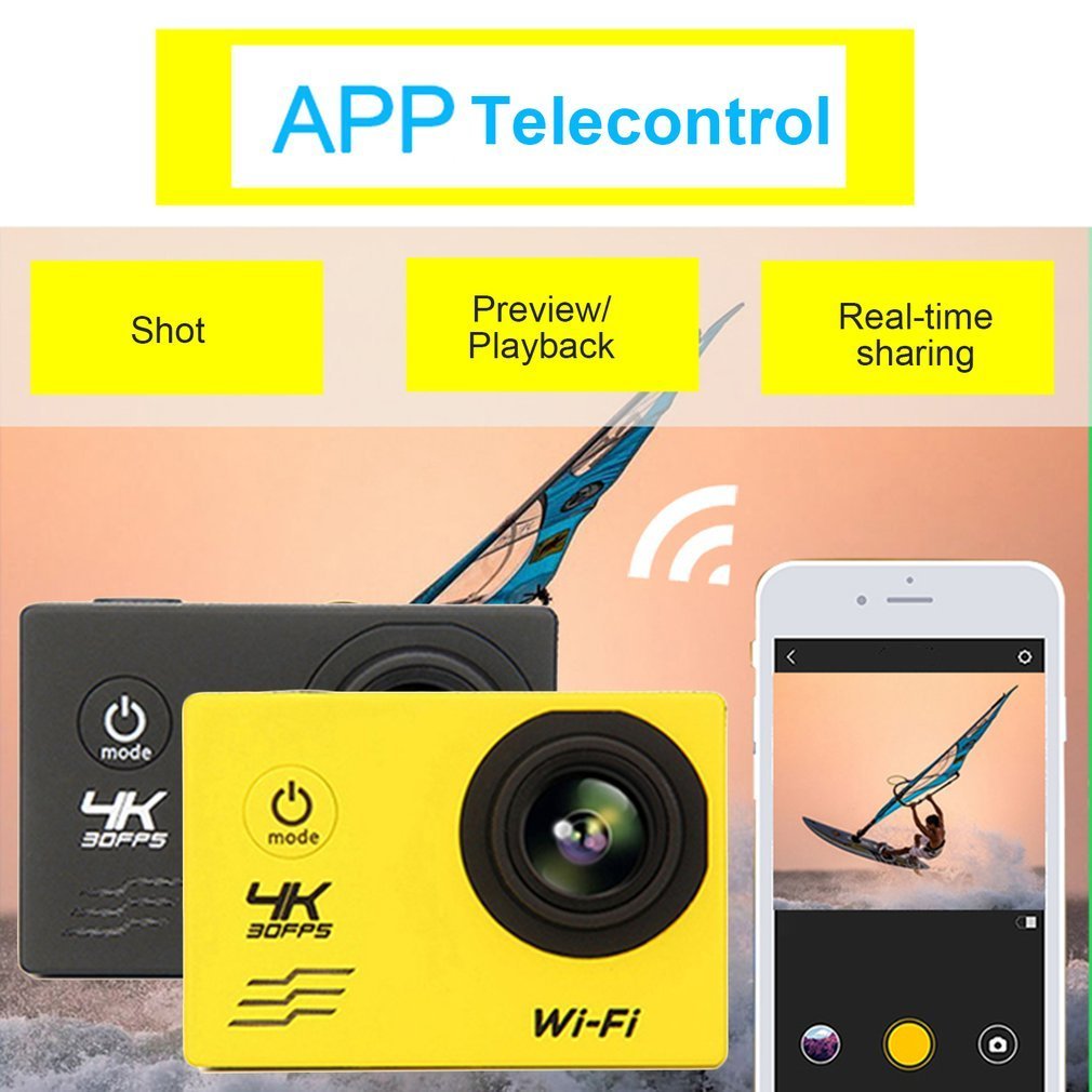 F60 4K Waterproof Wifi Action Camera 16MP 170 Degree Wide Angel Sports DV - Yellow / EU Plug