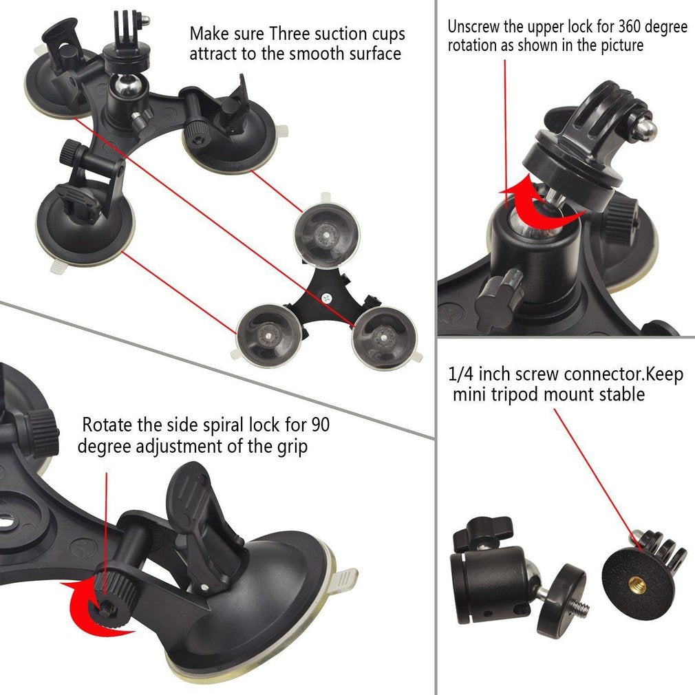 Tripod Suction Cup Mounts Glass Sucker for GoPro Hero / SJ Sport Camera