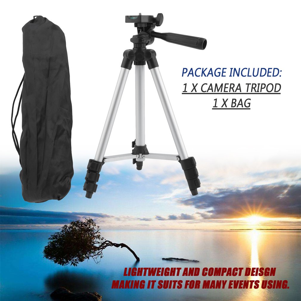 Four-section Legs Camera Tripod with Rocker Arm Portable Phone Holder Stand