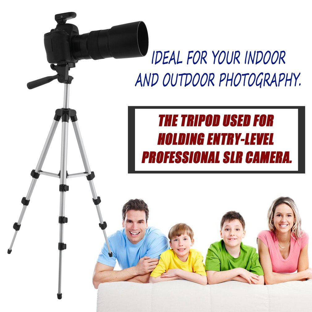 Four-section Legs Camera Tripod with Rocker Arm Portable Phone Holder Stand