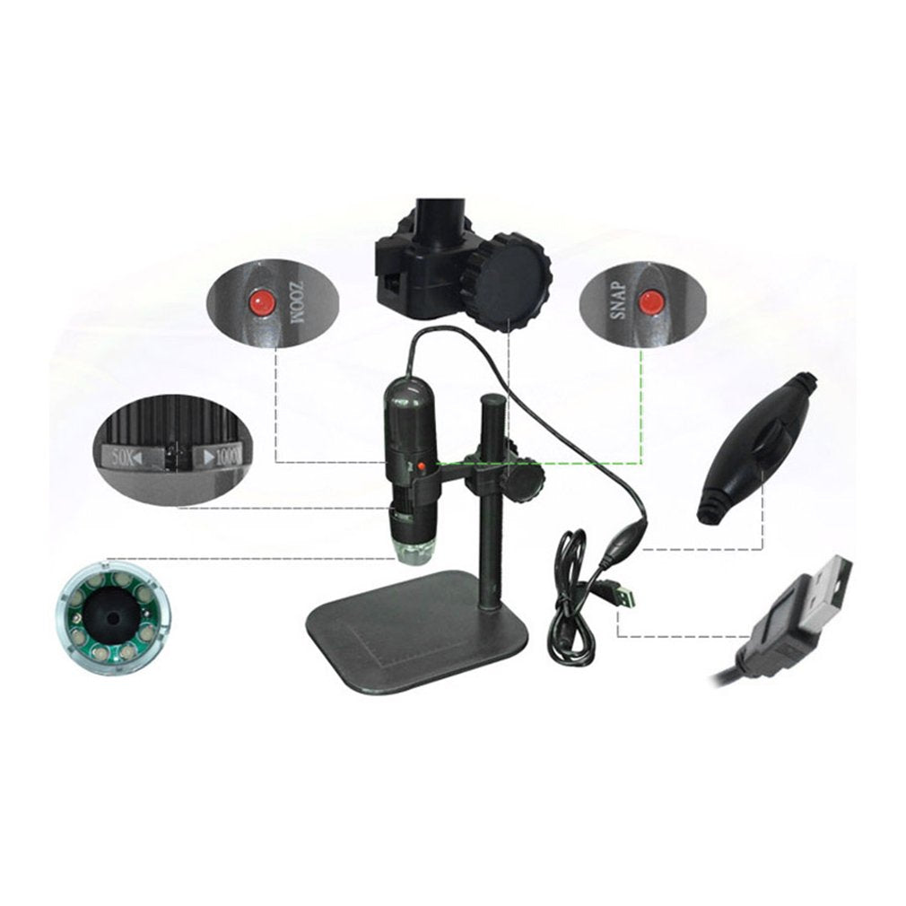 8 LED USB Connect Digital Electronic Microscope 1.3MP 1000X Zoom Endoscope Magnifier